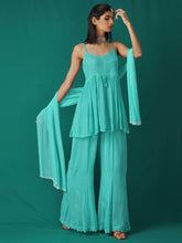 Pine Blue Short Chikankari & Mukaish Kurta